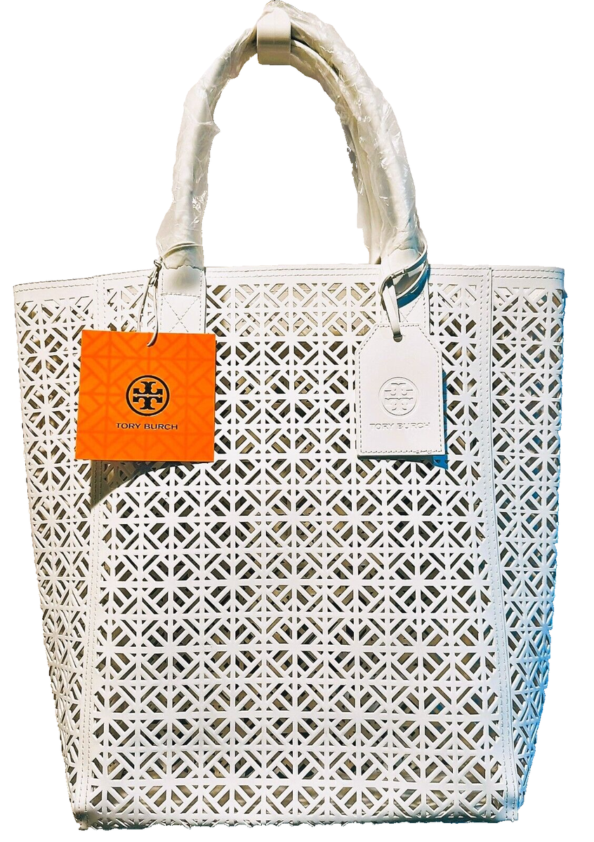 【TOCCA】LACE TOTE Tory Burch Large White SHOPPER Tote Lace Perforated Patent