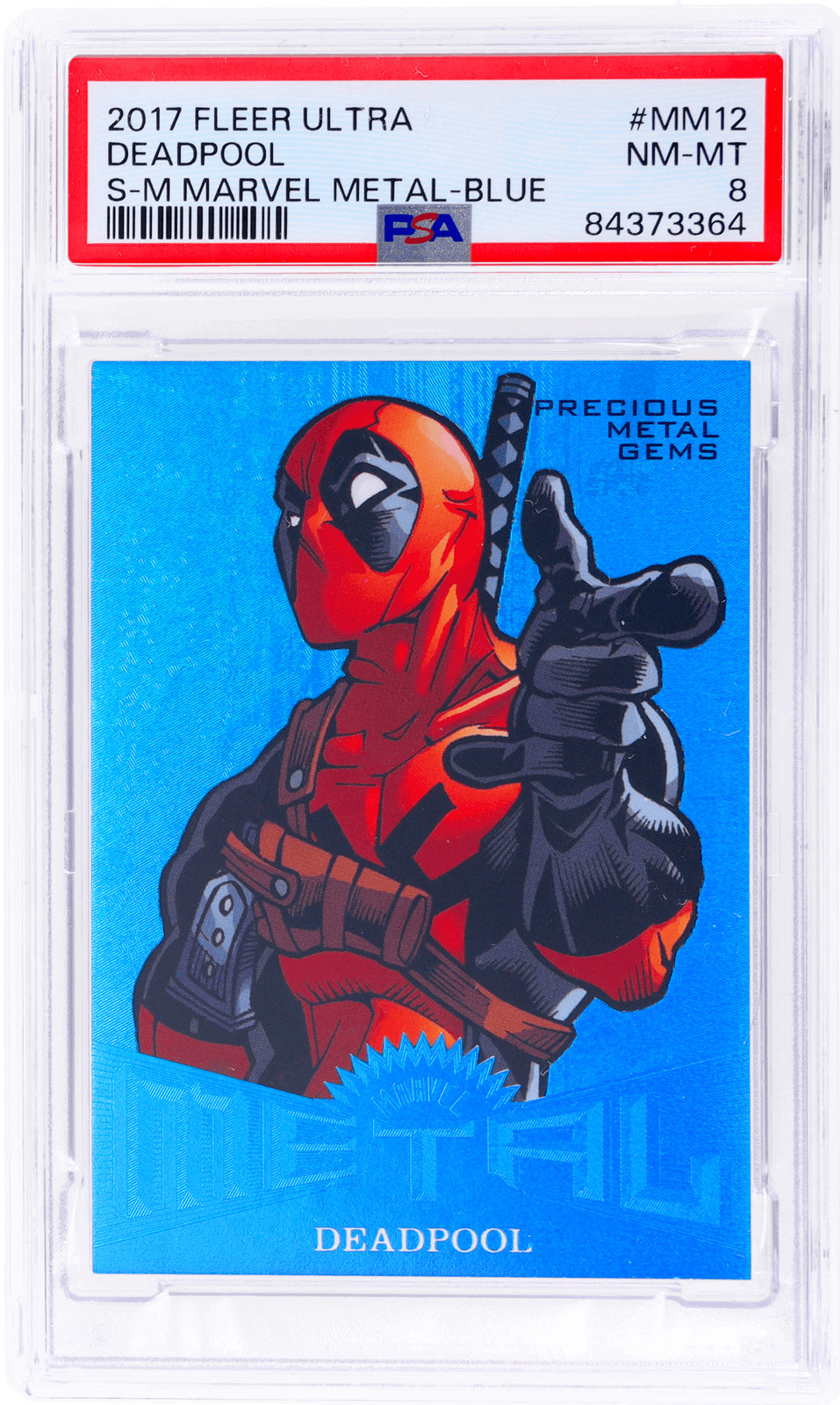 2017 Fleer Ultra Spider-Man Deadpool Marvel Metal Pmg Blue #MM12 /49 PSA 8