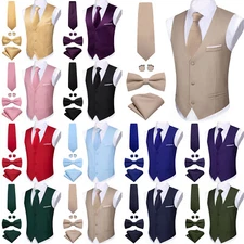 12 Colors ! Mens Waistcoat  Cotton Adjustable Vest Dress Suit Tie Set 5PCS