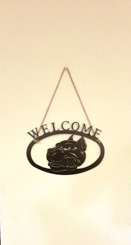 Pit Bull de Hierro Forjado Advertencia de Bienvenida Placa Colgante Personalizado Cuidado con el Perro NUEVO - Imagen 6 de 9