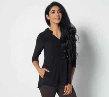 Attitudes by Renee Regular Como Jersey Smock Back Tunic - Black (M) a455028 -