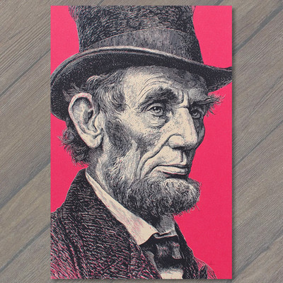 Art Print Abraham Lincoln Portrait Top Hat Red Background Historical Americana B