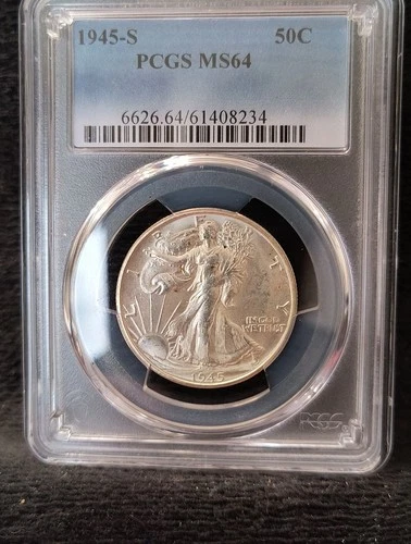 1945-S Walking Liberty Half Dollar PCGS MS64 Blast White Coin
