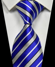 New Skinny Stripe Blue Silver Black Woven 100 Silk Fashion Men's Tie Necktie