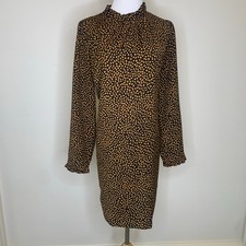 J. Crew Black Camel Dotted High Neck Dress Ruffle Sz 6