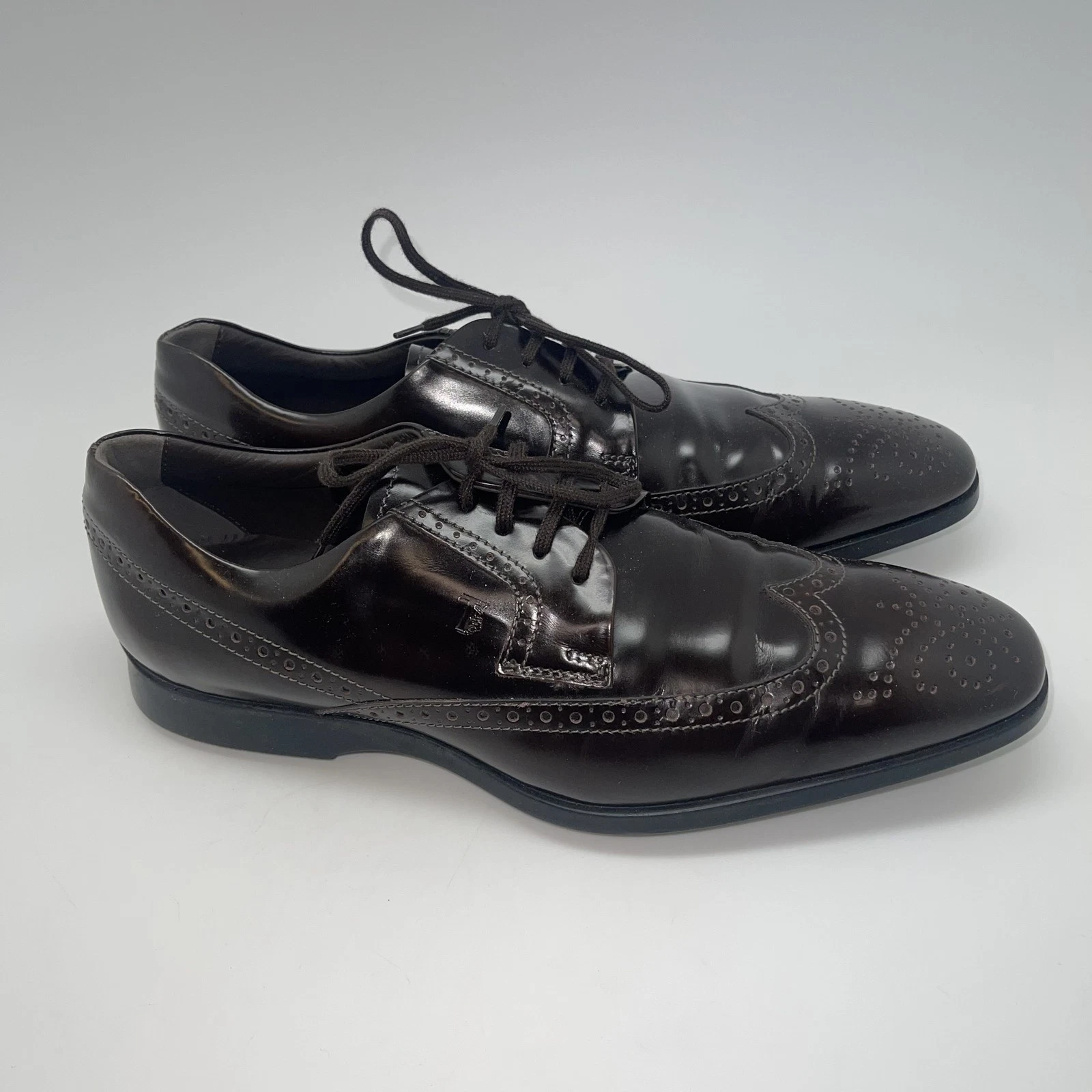 TOD’S Scarpe Tod's uomo taglia 8 pelle marrone punta alare Oxford abito Italia brogue stringate