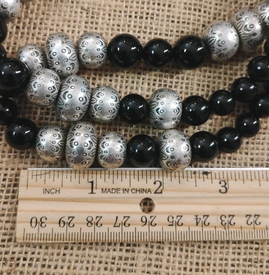 COLDWATER CREEK Southwest Vibe 银蚀刻和黑色珠 28 英寸项链! — 第 3/4 张图片