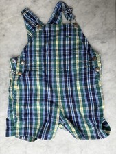 Gymboree Gymsport Infant 6-12 Months Plaid Navy Green Overalls One Piece