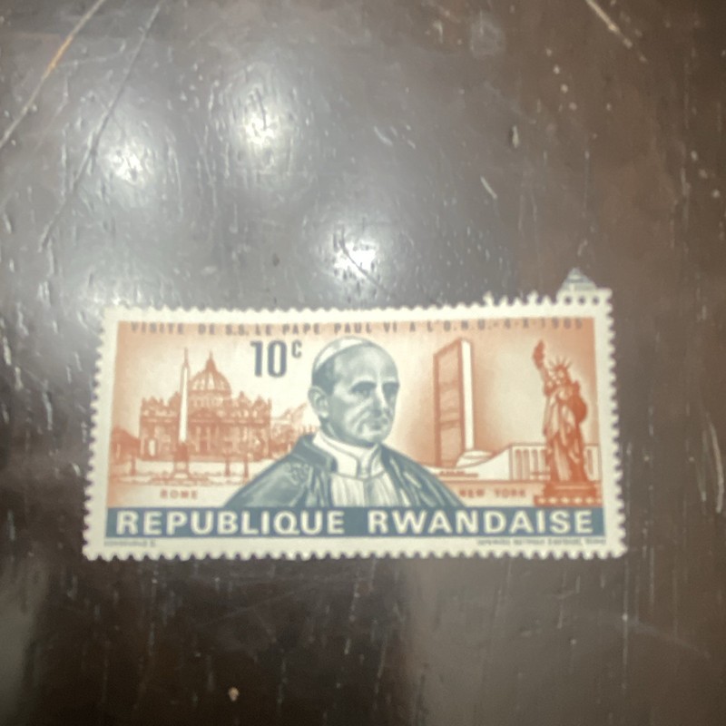 Rwanda 10c Postage Stamp Pope Paul VI Brown/Blue Mint Never Hinged (MNH)