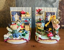 Vintage 1980s Teddy Bear Bedroom 3D Bookends Hand-Painted Resin Pair of 2