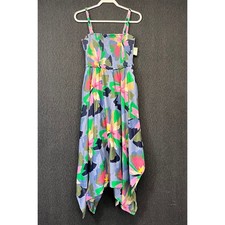 Gap Womens Floral Smocked Handkerchief Hem Midi Dress Blue Pink Green Medium NEW