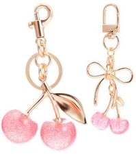 2PC Cherry Keychain Bag Purse Handbag Charms Initial Cherry Keychain Pink 