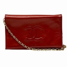 Chanel Coco Mark Leather Shoulder Bag Women Red One Size