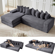 Oversize L-Shape Sofa Bed w/ Pillows,Convertible Corduroy Dark Gray