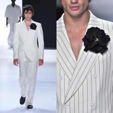 Wide Striped Men Suits Double Breasted Wedding Prom Groom Tuxedos Regular Fit