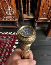 Antique Compass Brass Knob Head Handle Walking Stick Wooden Victorian Designer B