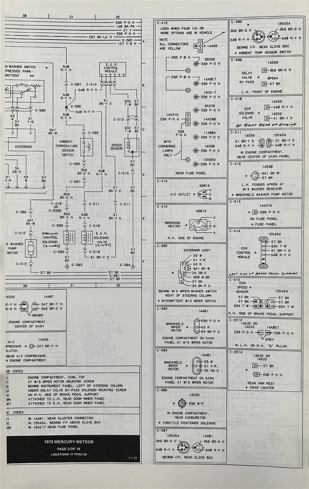 Diagrama de cableado eléctrico Mercury 1973 73 Monterey Marquis Meteor Colony Park Foto 4 de 4