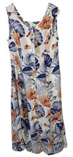 VTG Koret Dress Women’s Sz S Buttons Front Maxi WhiteFloral Dress TropicalHawaii