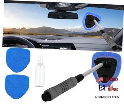 Car Windshield Cleaner Tool with Reusable Microfiber Pads Extendable 1 Blue