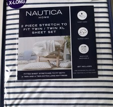 Nautica Home Twin XL Sheet Set 2 Pieces Blue Stripe Easy Care New