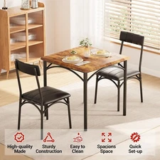 Dining Table Set for 2 Kitchen Table with 2 Upholstered Chairs for Apartment