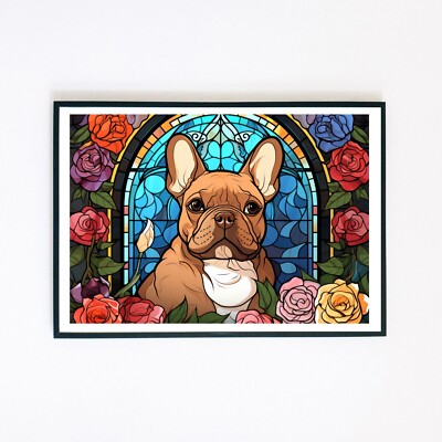 Französische Bulldogge Blumen Haustier Portrait Illustration 7x5 Wohndeko Wandkunstdruck 