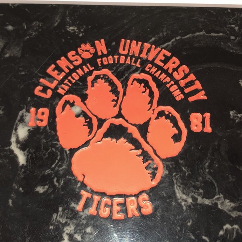 VTG 80s CLEMSON TIGERS 1981 National Football Champions MARBLE Display Plaque - Picture 3 of 12
