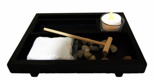 Wu Xin Zen Garden Set Rocks And Sand Garden With Rake & Tea Light Candle Holder