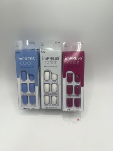 Kiss imPRESS Color Press-On Manicure Gel Nails 30 Short Length x 3 Pks Open Box - Afbeelding 1 van 3