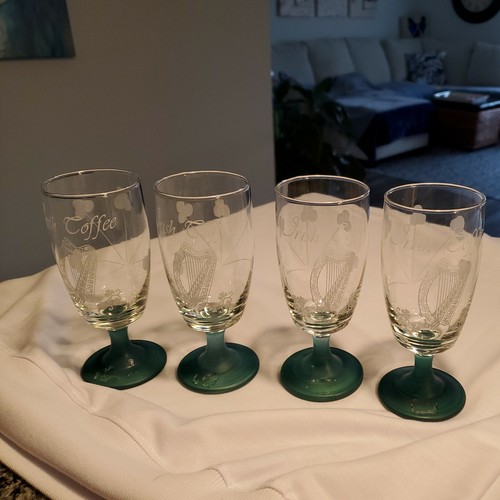 4X Vtg. SHAMROCK Irish Coffee Glasses Frosted Mugs Green Stems - Picture 8 of 18
