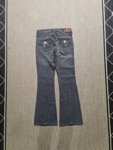 True Religion vintage distressed flare Joey jeans grey Ultra low rise 26 NWOT - Picture 2 of 15