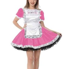 Puff Short Sleeve Satin A-line Maid Dress French Apron Cosplay Maid Uniforms