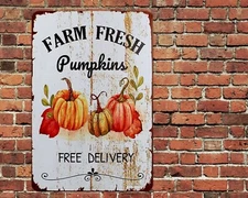 Farm Fresh Pumpkins Sign Metal Aluminum 8"x12" Fall Autumn Rustic