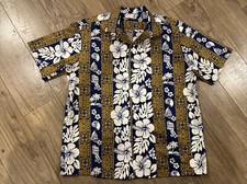 NwoT Kalena Fashions of Hawaii Blue  Beige Hawaiian Camp Shirt Men's XL