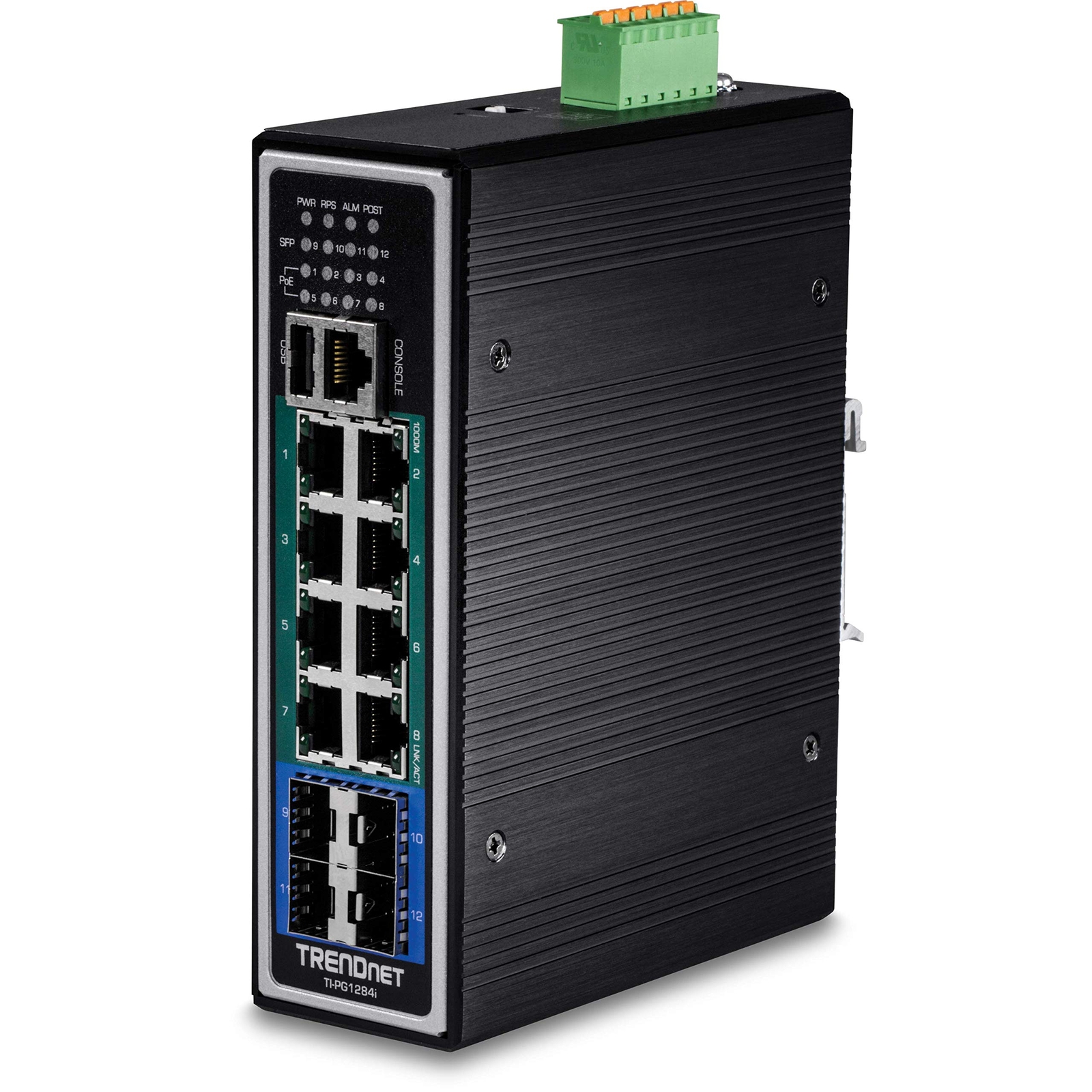 TRENDnet 12-Port Hardened Industrial Gigabit PoE+ Layer 2+ Managed DIN-Rail Swit