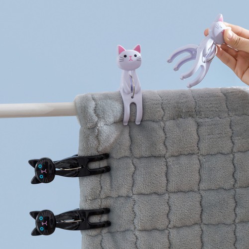 2x Cat Plastic Clothes Pegs Hanging Pins Windproof Clips Laundry Towel w/ Hook