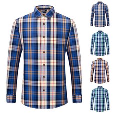 Mens Button Down Long Sleeve Shirts Striped Plaid Dress Shirts Blouse Top Casual