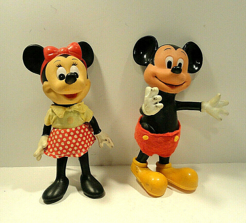 Vintage Mickey & Minnie Mouse Poseable Rubber Figures Hong Vintage Mickey & Minnie Mouse Poseable Rubber Figures Hong