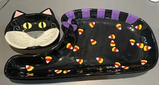 Cat Candy Corn Halloween Chip And Dip Tray Two Piece Platter By Ganz