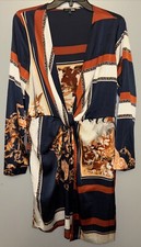 Fashion Nova Orange Blue Ivory Floral V-Neck Long Sleeve Dress Women Size X-LG