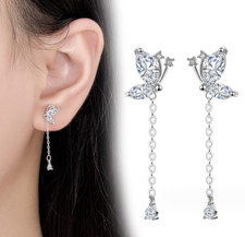 Women 925 Sterling Silver Animal Butterfly Dangle CZ Stud Earrings Gift Box PE40