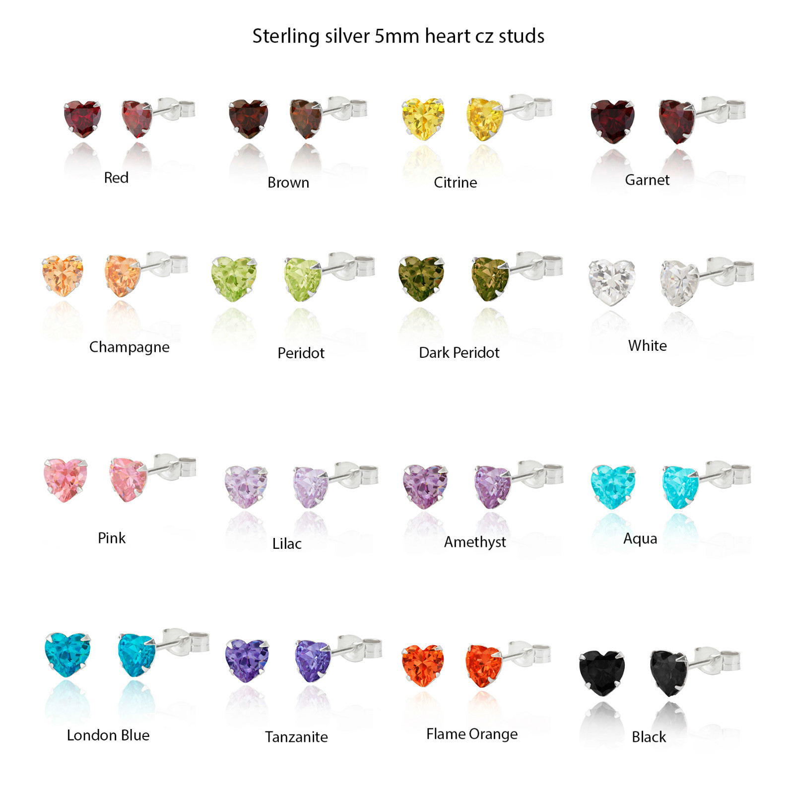 Plata De Ley 5mm Circonita Cúbica pendientes de presión en forma de corazón