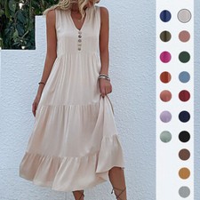 Women's 2024 Boho Dress V Neck sleeveless A-Line Flowy Maxi Loose Dresses