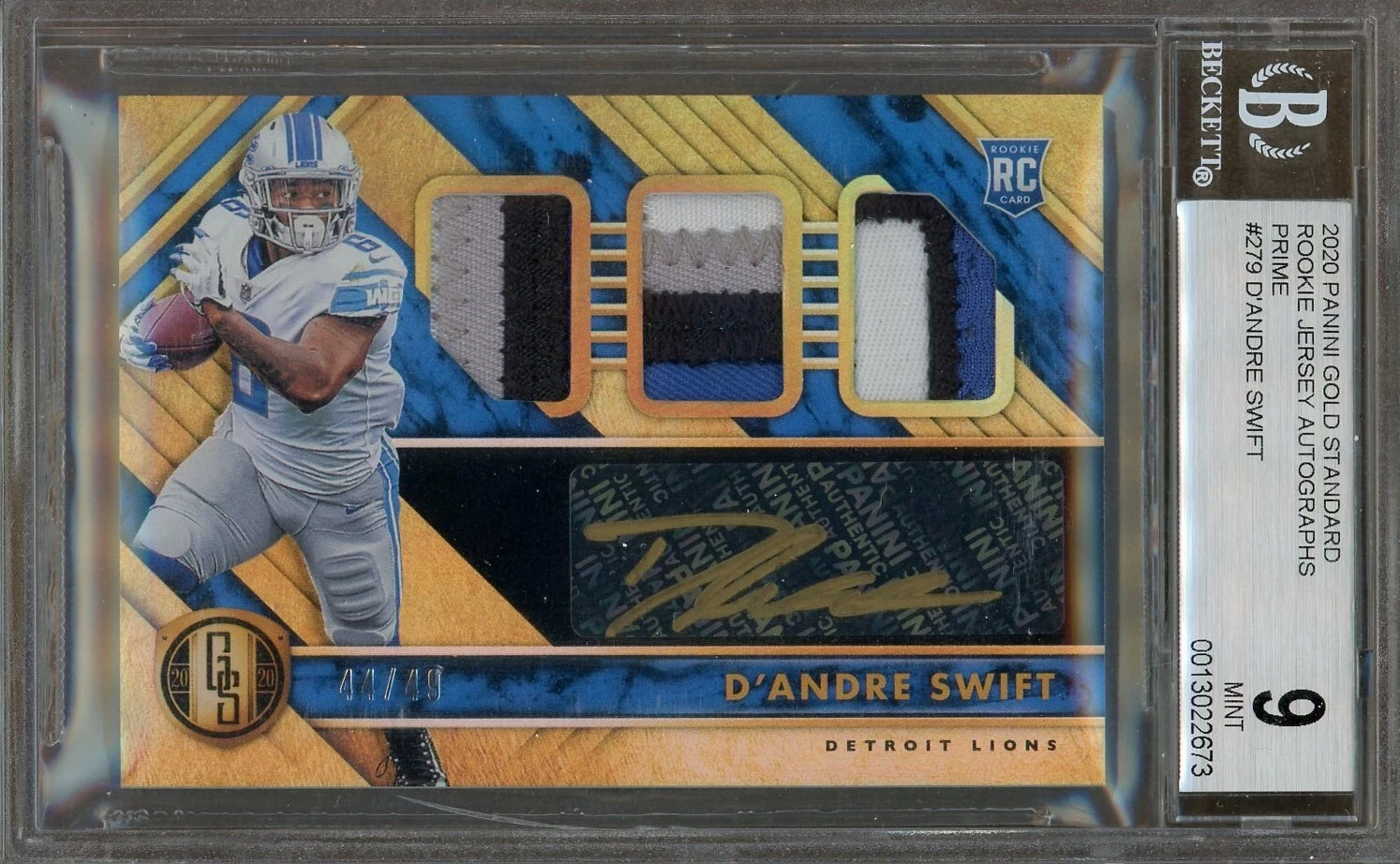D'Andre Swift Panini Gold Standard #279 Rookie Jersey Autograph Triple-Prime