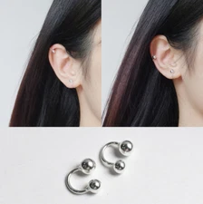 A Pair Women Girl 925 Sterling Silver Double Ball Ear Jacket Cuff Earrings D29