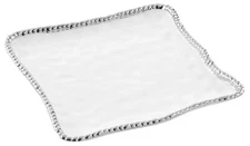 Pampa Bay Salerno Porcelain Square Serving Platter, White/Silver (CER-1400-W)