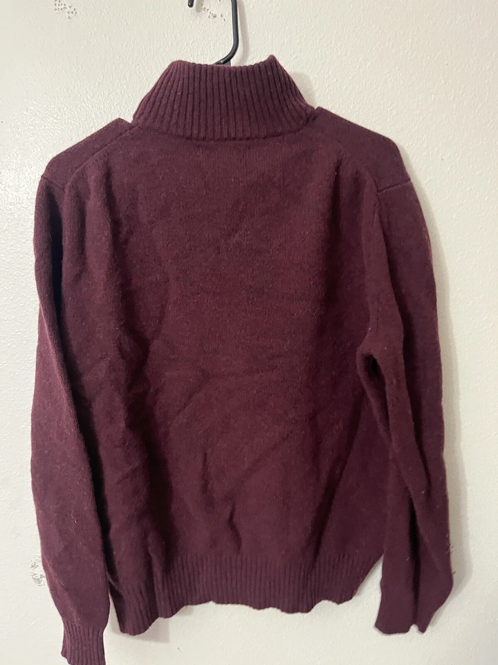 J Crew 100% Lambs Wool 1/2 Zip Sweater Men's Large Maroon Leather Pull 13956 - Image 2 of 4