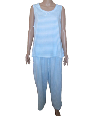 NWT CAROLE HOCHMAN Cotton Stripe Drawstring Pajama Set w/ Pockets