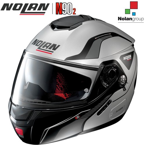 CASCO MOTO MODULARE APRIBILE NOLAN N90-2 STRATON N-COM 016 ARGENTO OPACO /  NERO | eBay