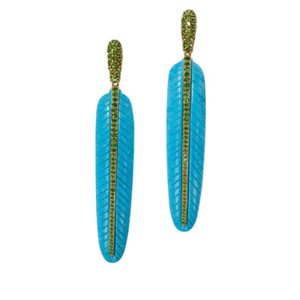 Authentic Rarities Sterling Silver Gold Plated Carved Howlite Feather Drop Earrings
